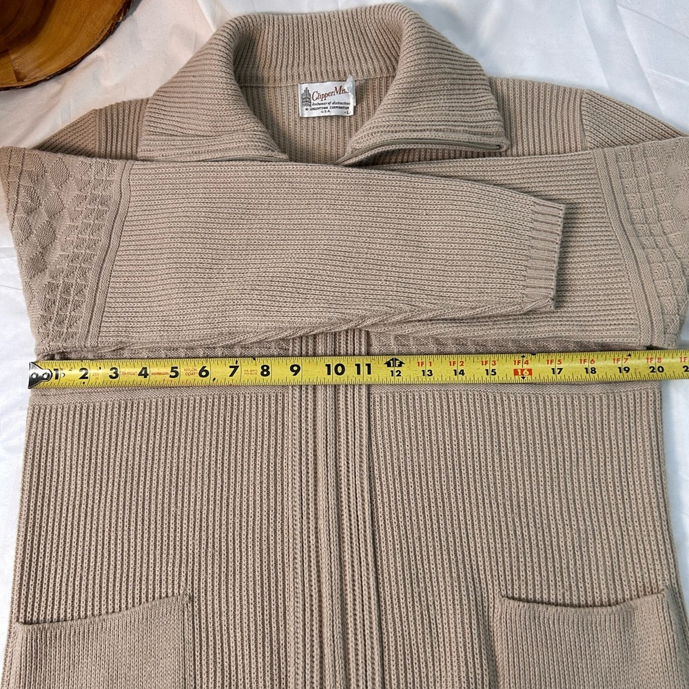 Vintage Men’s Clipper Mist tan zip up knit‎ cardigan sweater Size Large - Picture 6 of 11